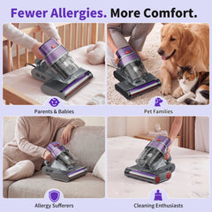 Prettycare Mattress Vacuum Bed Vacuum Cleaner with UV-C Light, Hyper Helix Motor with 16Kpa Strong Suction & 33000 RPM/Min Tapping, HEPA Filter,149℉ Heat & Ultrasonic & Anion for Bed and Pet