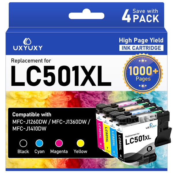 LC501XL Ink Cartridge Combo Pack for Brother LC501XL LC-501XL for MFC-J1260DW MFC-J1360DW MFC-J1410DW Printer (4-Pack)