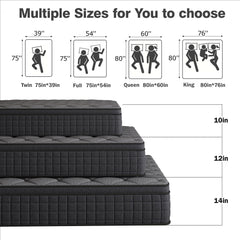 gunugu 10 inch King Hybrid Mattress in a Box, Cooling Gel Memory Foam Mattress with Individually Wrapped Pocket Coils, Medium Firm