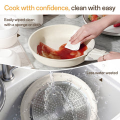 NULAS 21 Piece Pots and Pans Set Non Stick, Stackable RV Kitchen Cooking Set , Cookware Set with Detachable Handle, Dishwasher Safe, Oven Safe, Cream White
